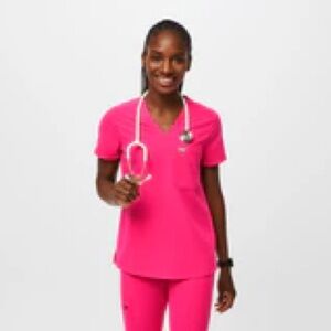 FIGS Caterina One Pocket Scrub Top Shocking Pink